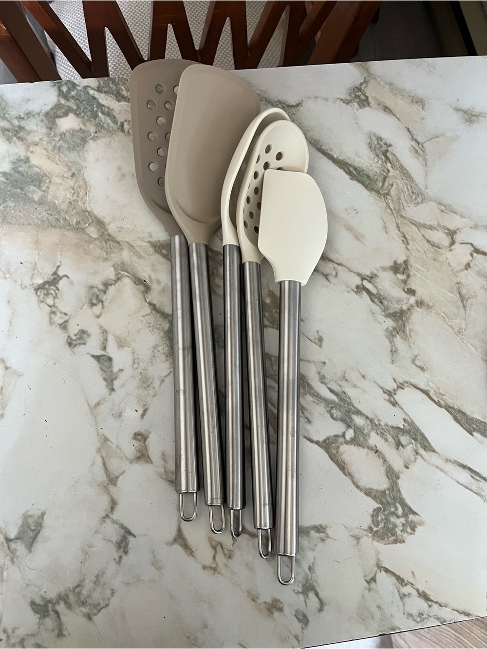Neutral Silicone & Stainless Steel Kitchen Utensil Set - 5 Pieces